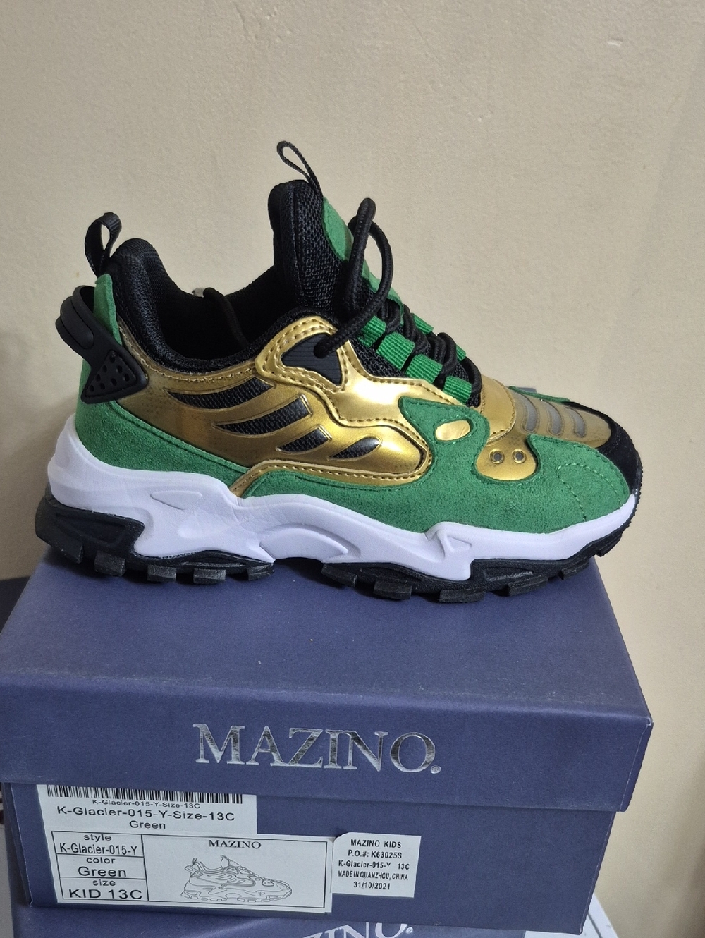 Kids Green & Gold Athletic Sneakers